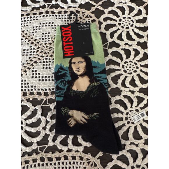NWT Women's Hot Sox Da Vinci's Mona Lisa Portrait Socks in Black Standard - Picture 1 of 2